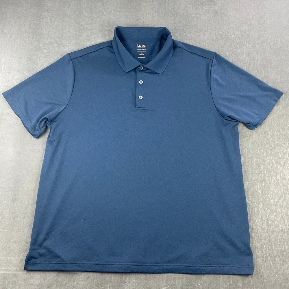 Adidas Men 2XL Blue Polo Shirt Puremotion Textured Golf Performance